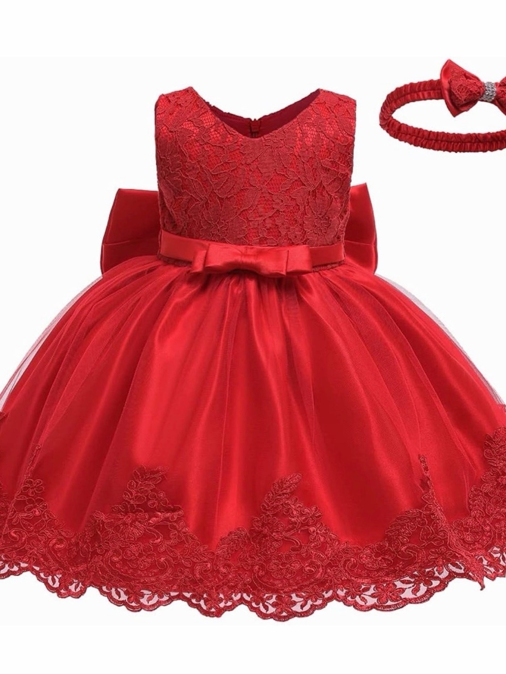 Amazon Red Lace & Tulle Bow-Back Party Dress for Girls